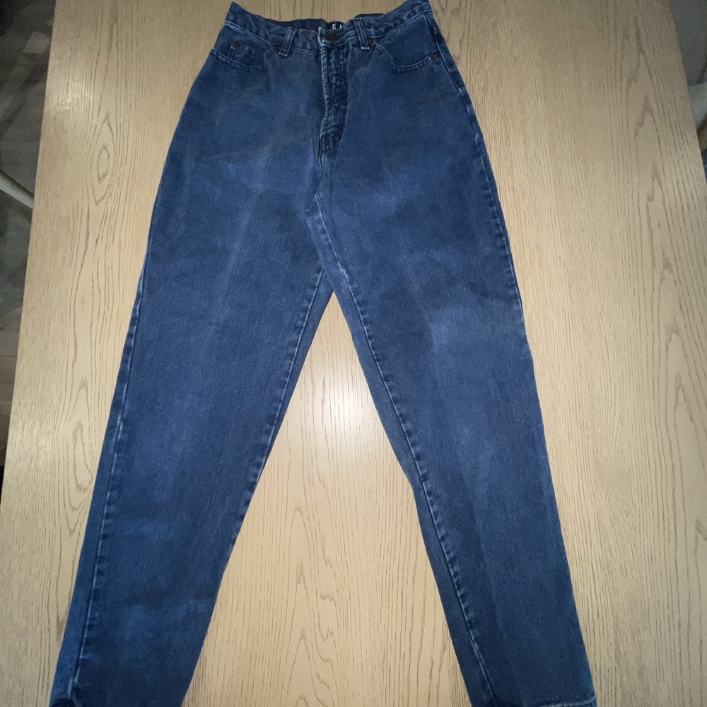 Vintage 90s GAP High Waisted Mom Jeans Made in USA Tapered Leg Blue Denim 5/6 - Picture 2 of 6